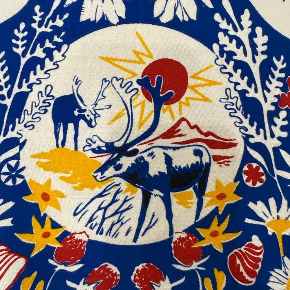 Vintage Swedish Bandanna Scarf Ahrnebergs AB Hand Printed Blue Folk Art 25
